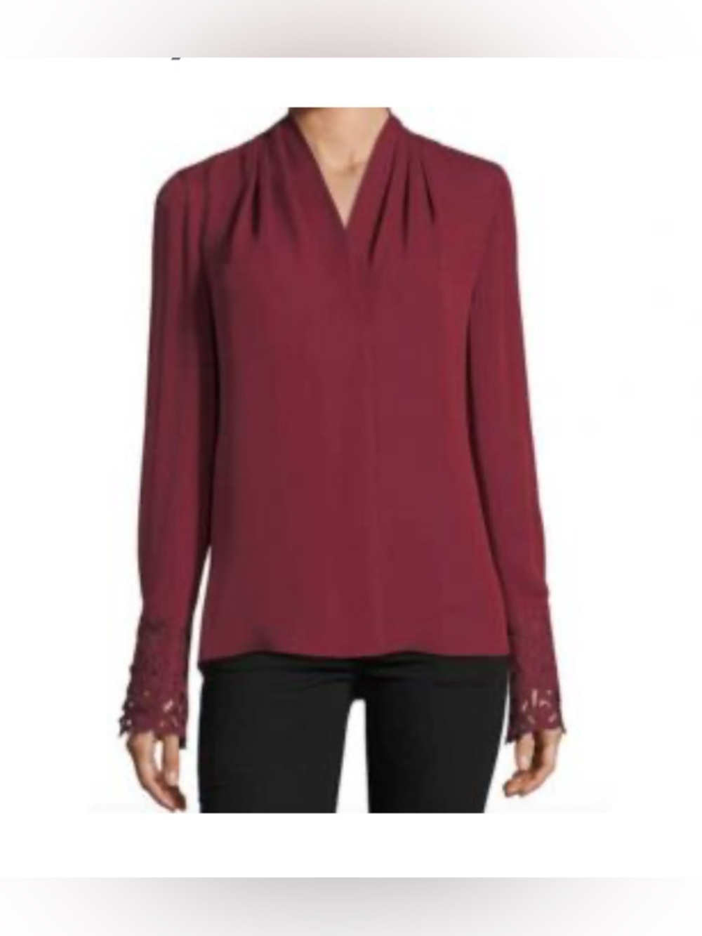 Kobi Halperin Burgundy Long-Sleeve V-Neck Blouse with Lace Cuffs